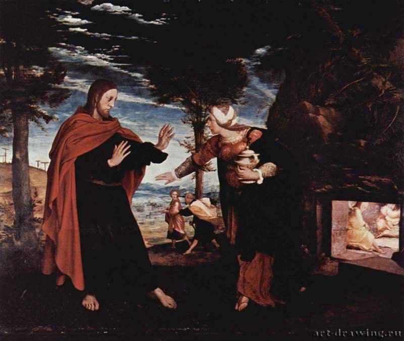 Noli me tangere ("Не прикасайся ко мне"). 1532-1533 - 76,1 x 95,2 смДерево, темпераВозрождениеГермания и ВеликобританияВеликобритания. Королевское собрание произведений искусства